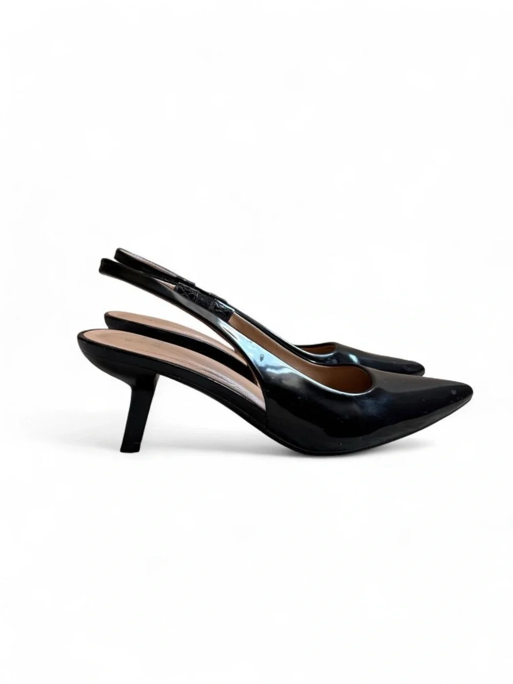 Classic Black Patent Slingback Pointed-Toe Heels